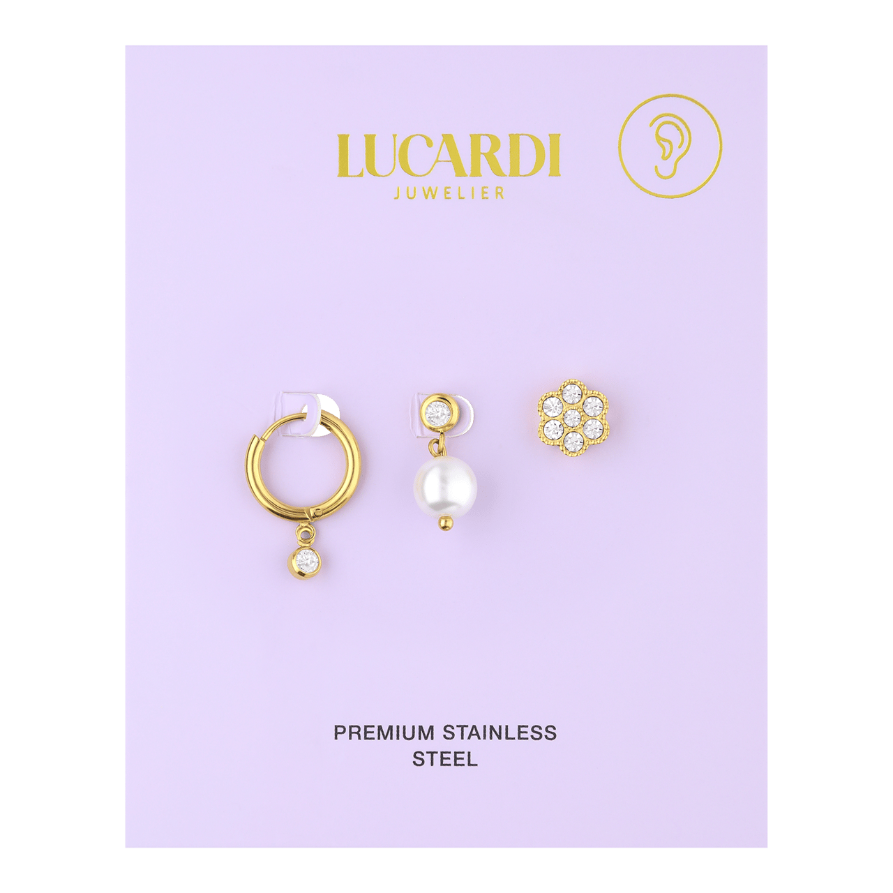 Stalen goldplated oorbellen set parel