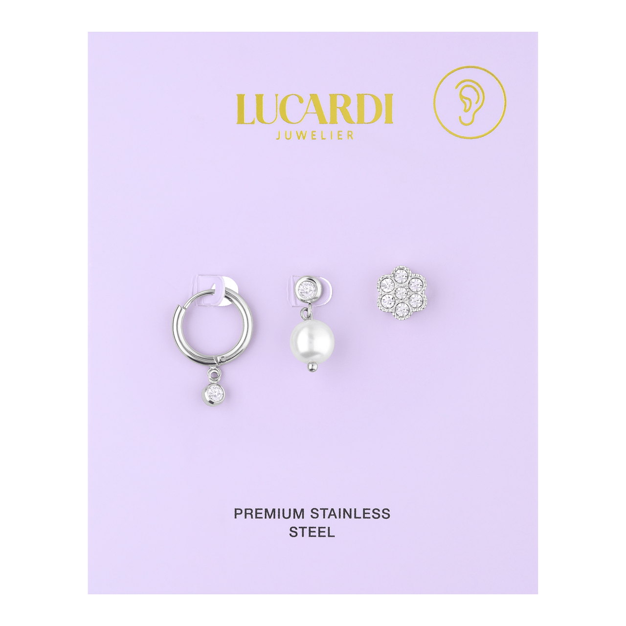 Ohrringe aus Edelstahl, Set, Perle