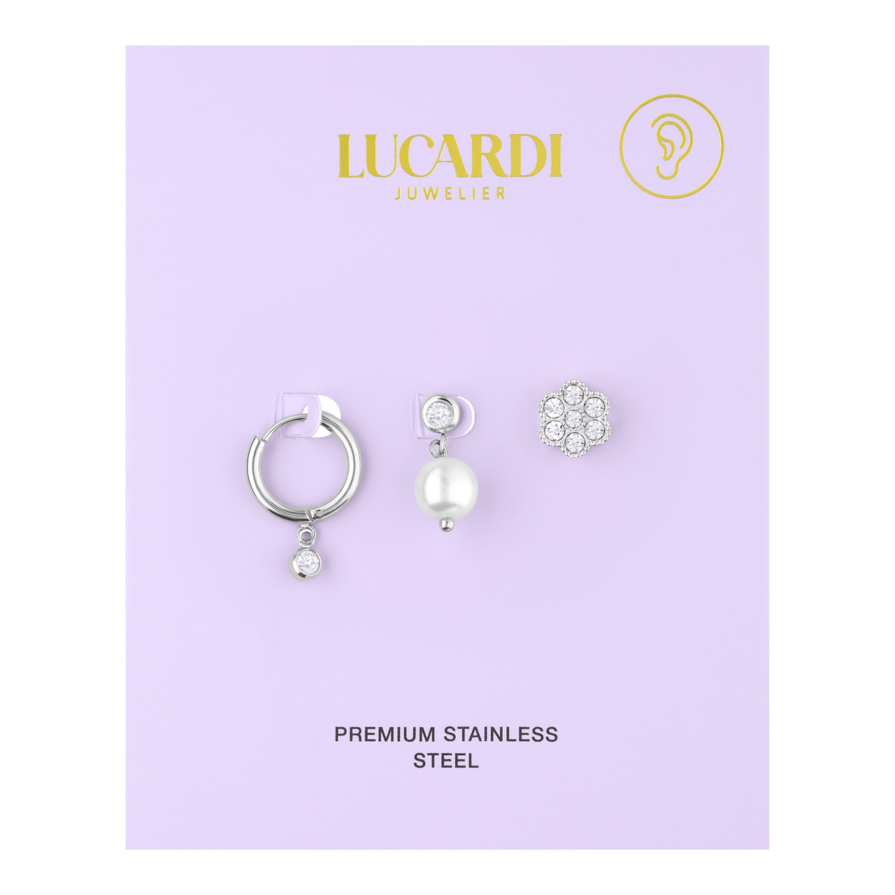 Stainless steel oorbellen set parel