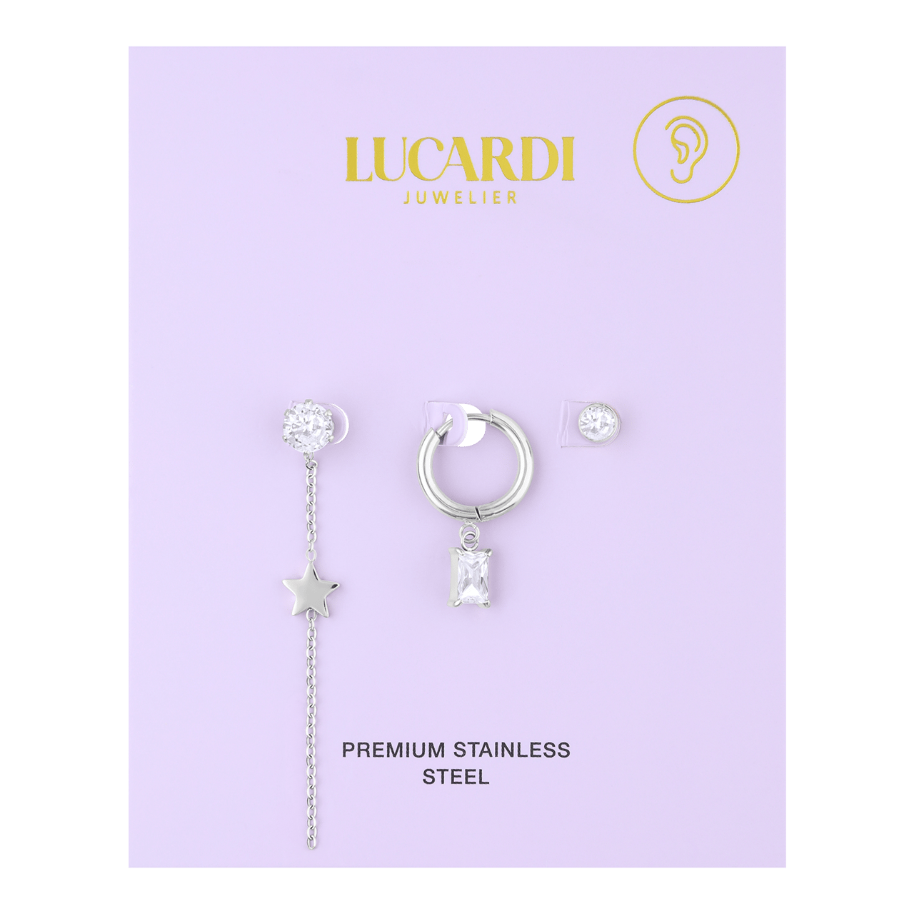 Stainless steel oorringen set ster voor dames