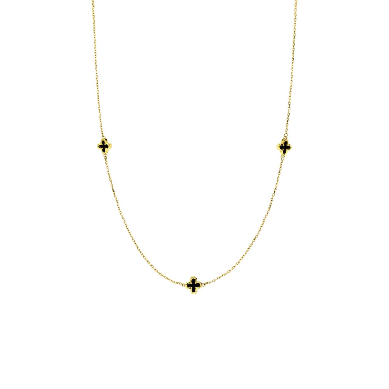 Halskette aus 14 Karat Gelbgold mit 3 Onyxblüten