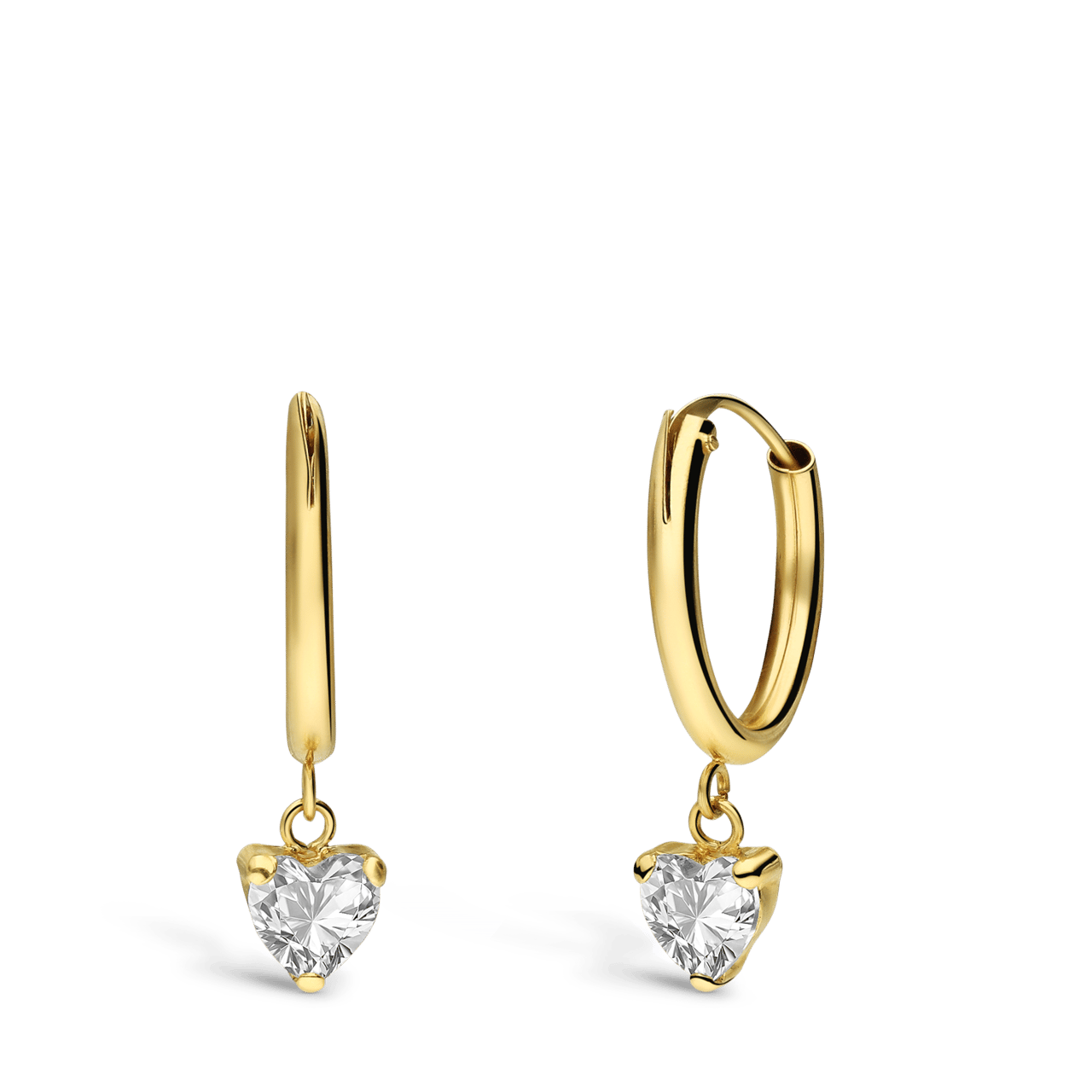 Ohrringe aus 585er Gelbgold, mit Herz, Zirkoniastein