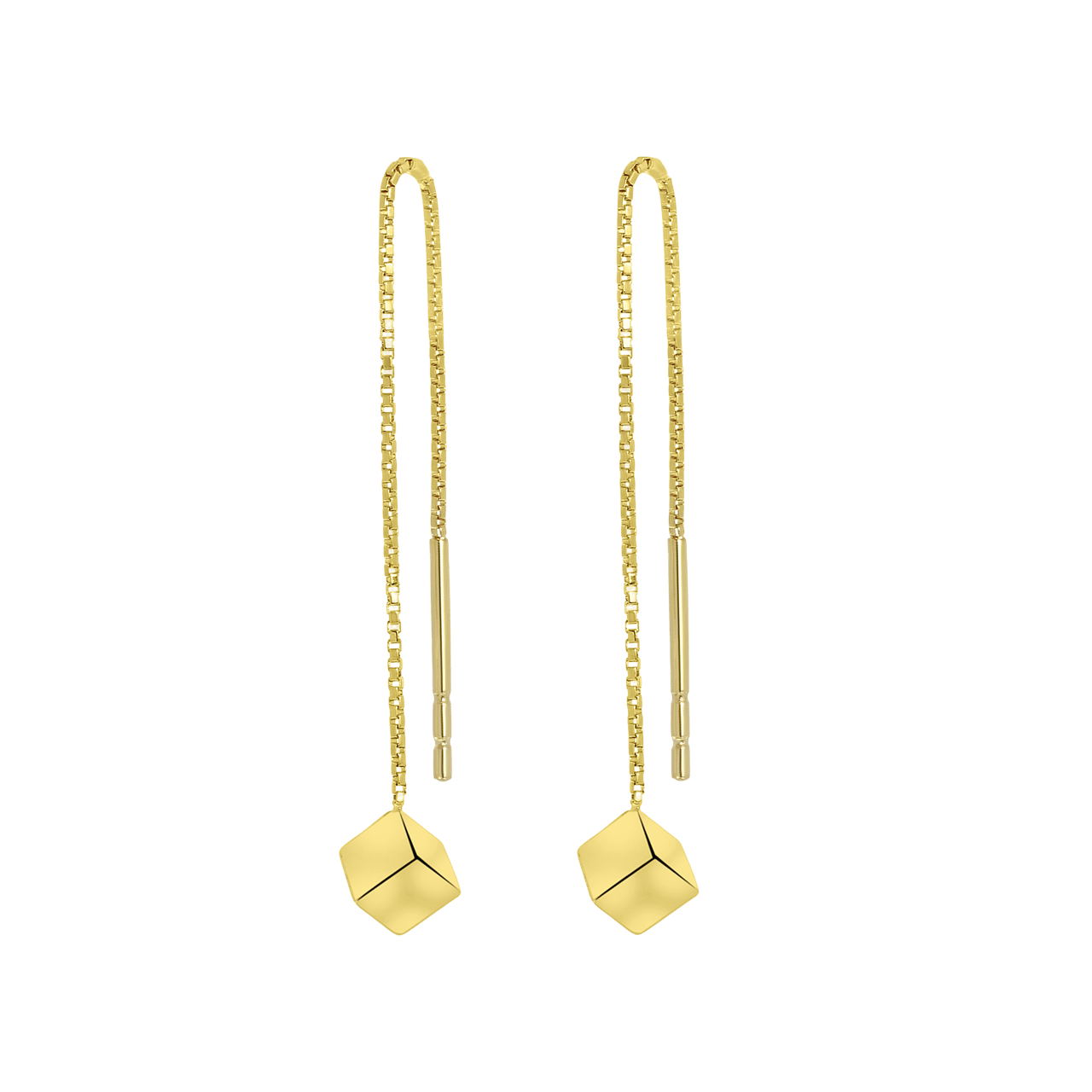 Durchzieher-Ohrringe aus 585er Gelbgold, Würfel