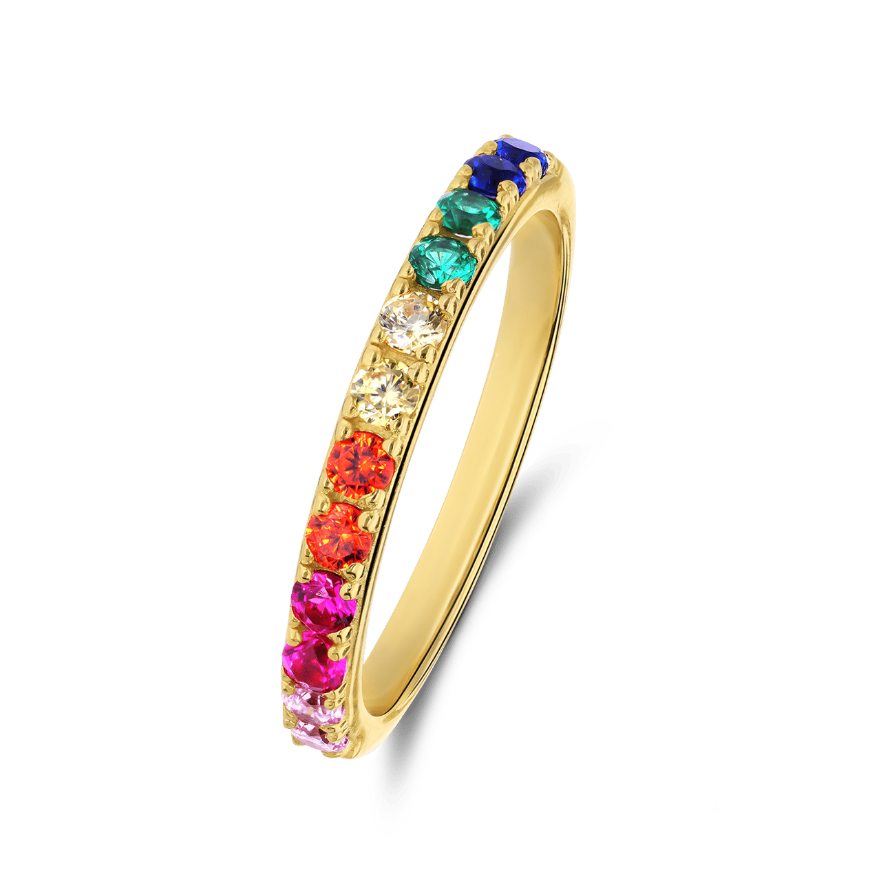 Vergoldete Silberring, Steg, Regenbogen, Zirkonia