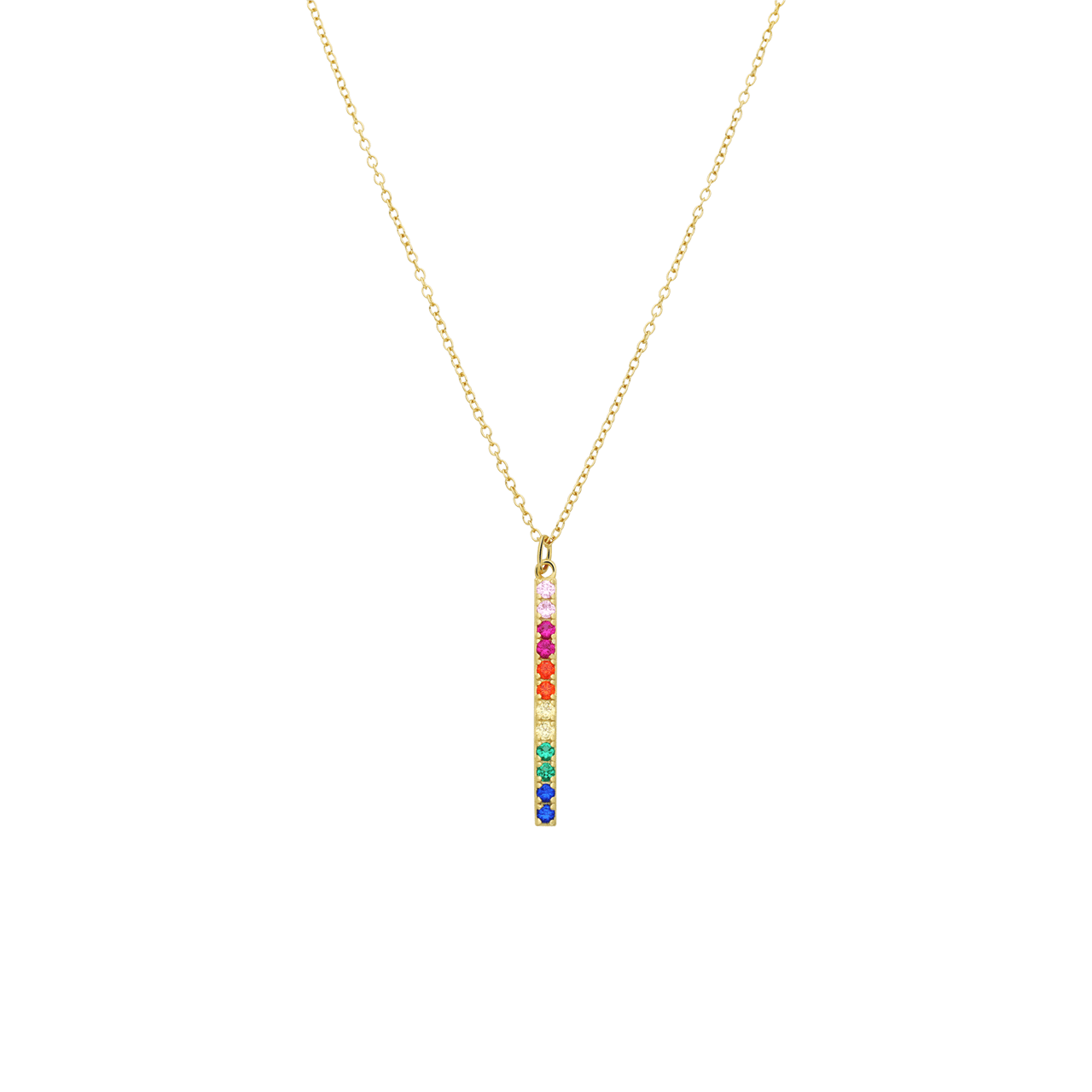 Zilveren goldplated ketting met hanger zirkonia multi