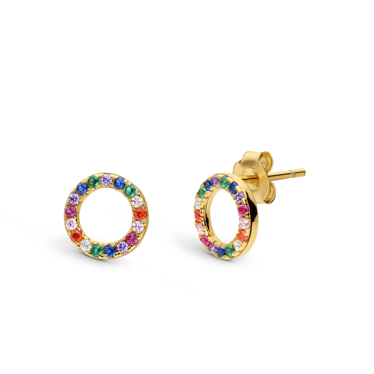 Zilveren goldplated oorknoppen zirkonia multi