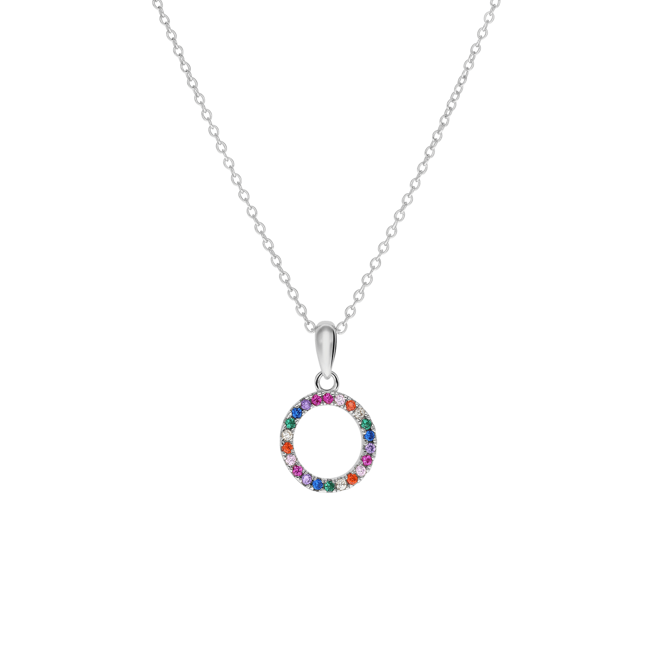 Zilveren ketting met hanger rond zirkonia multi