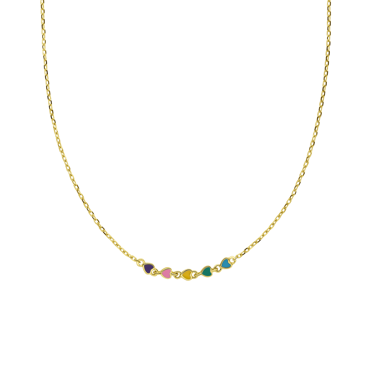 Halskette, 925 Silber, vergoldet, bunte Emaille-Herzen