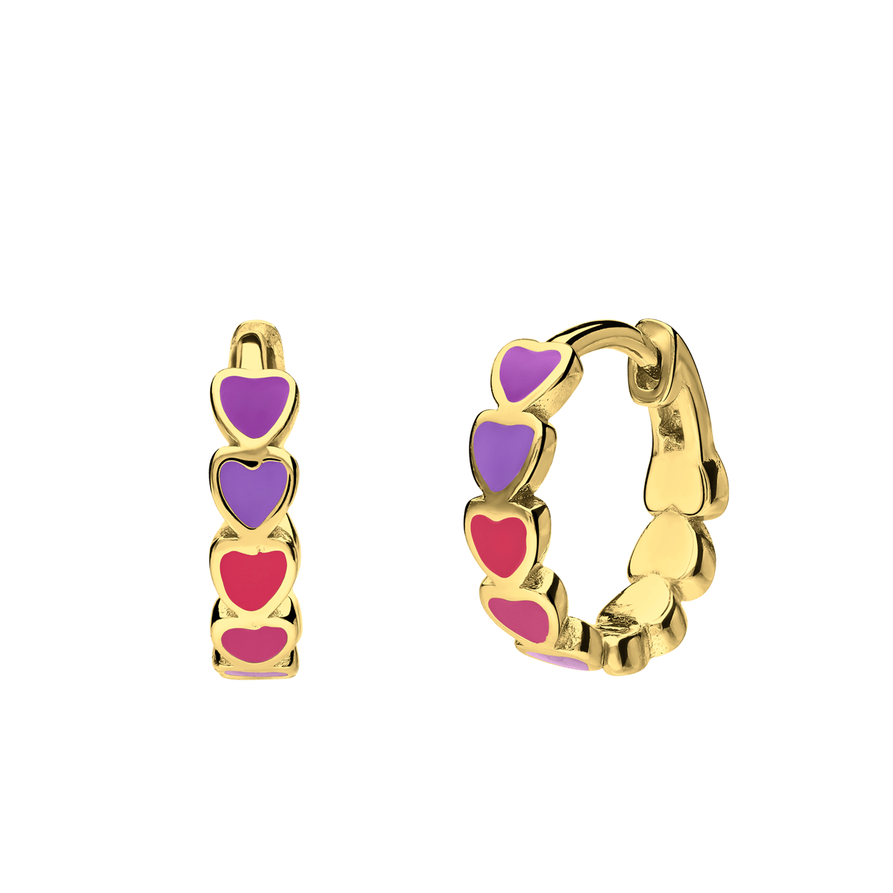 Zilveren goldplated kinderoorringen hart met emaille