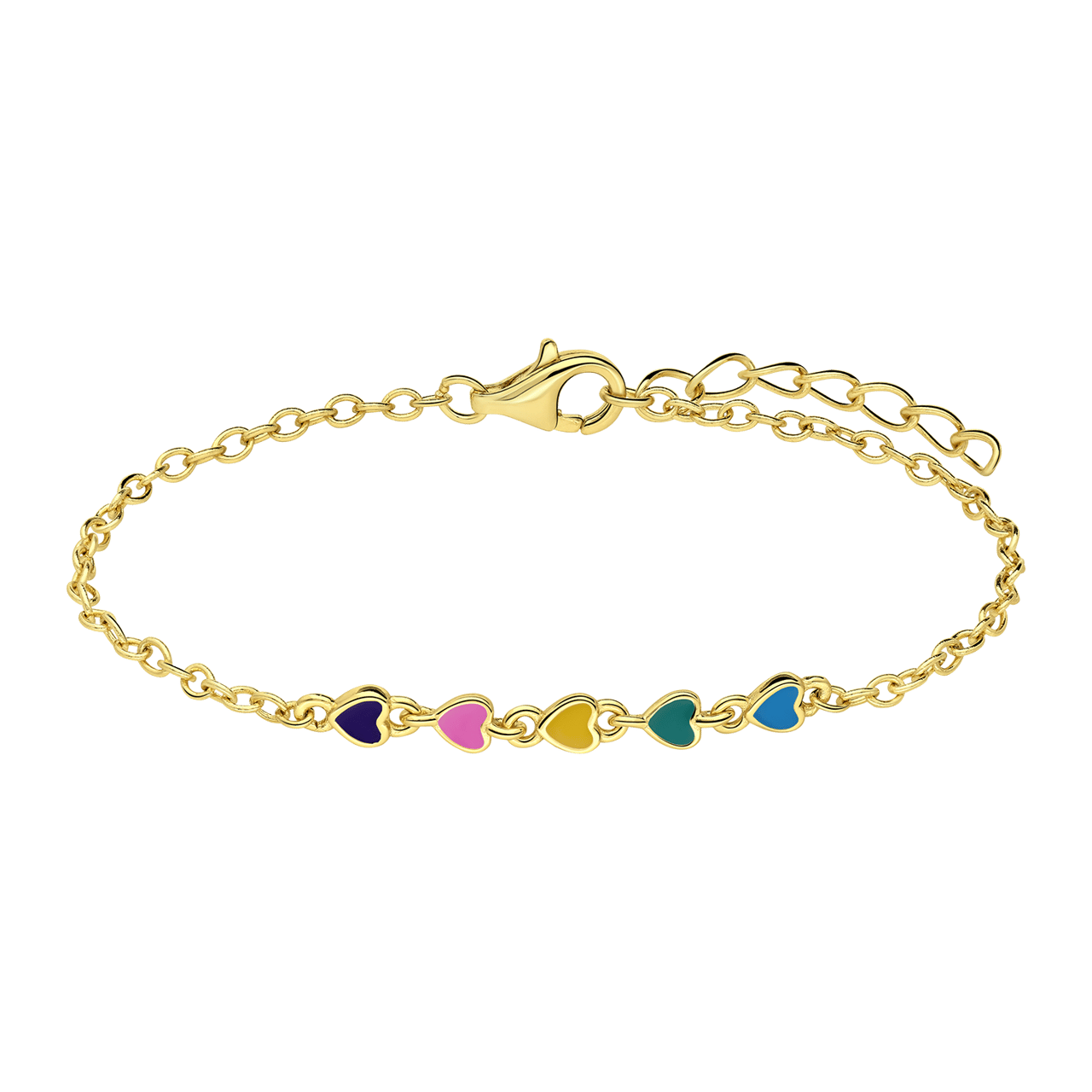 Zilveren goldplated kinderarmband met hanger hart met emaille
