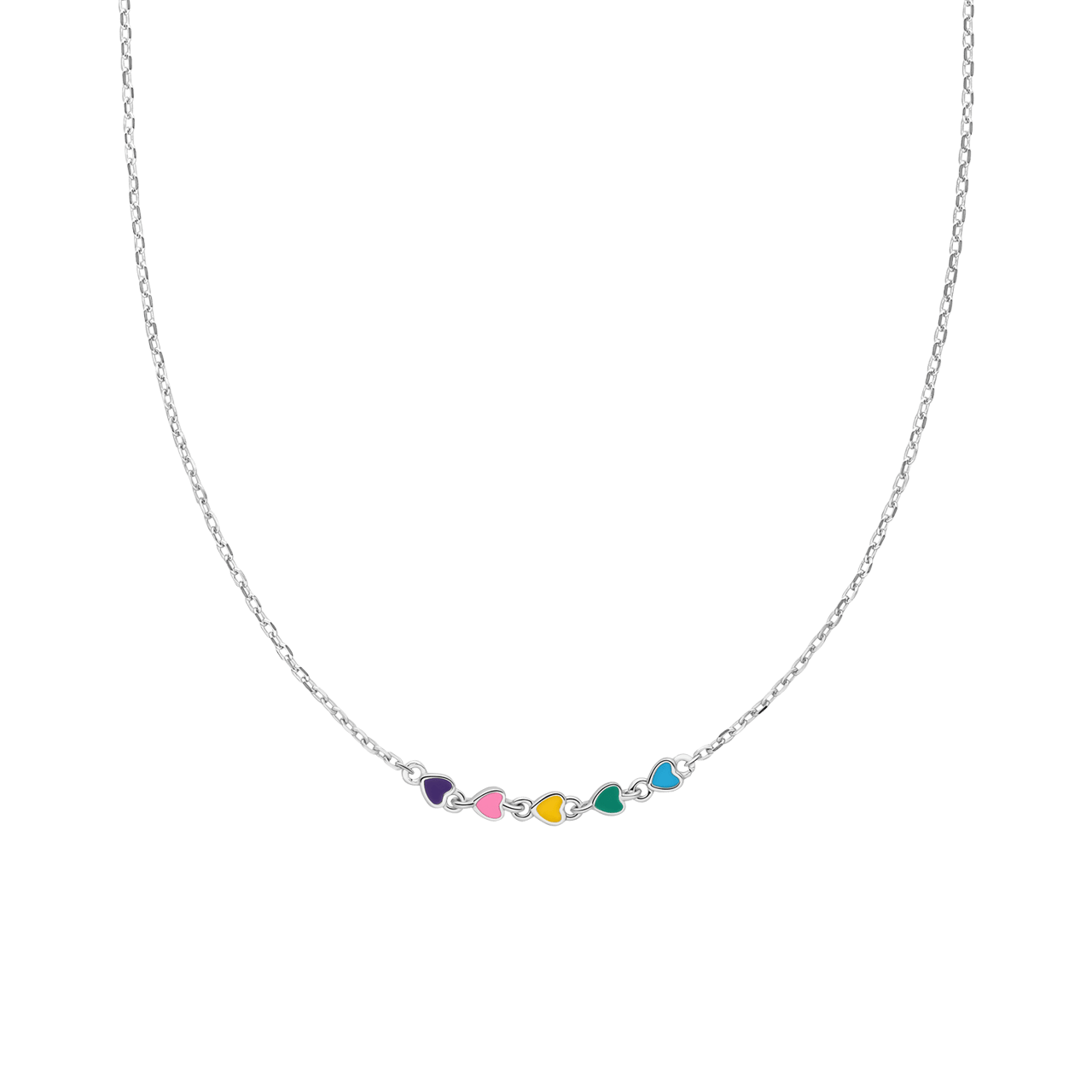 Halskette, 925 Silber, bunte Emaille-Herzen