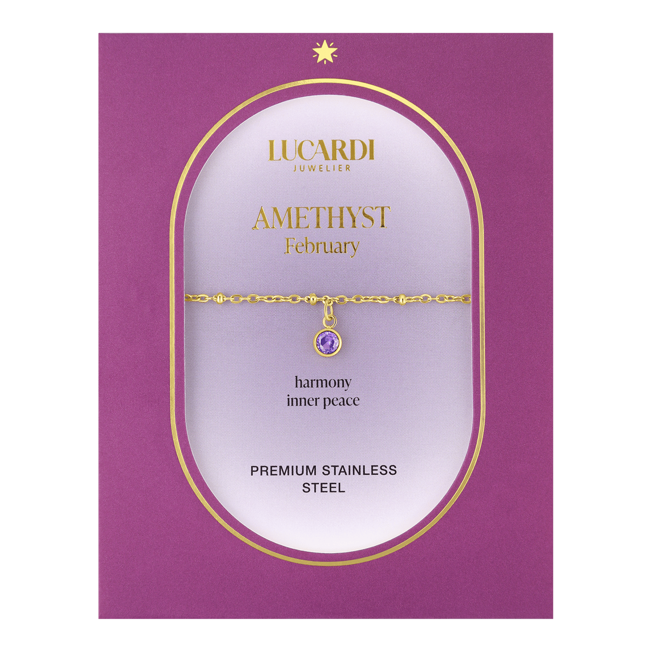 Stalen goldplated fantasiearmband met geboortesteen Februari voor dames