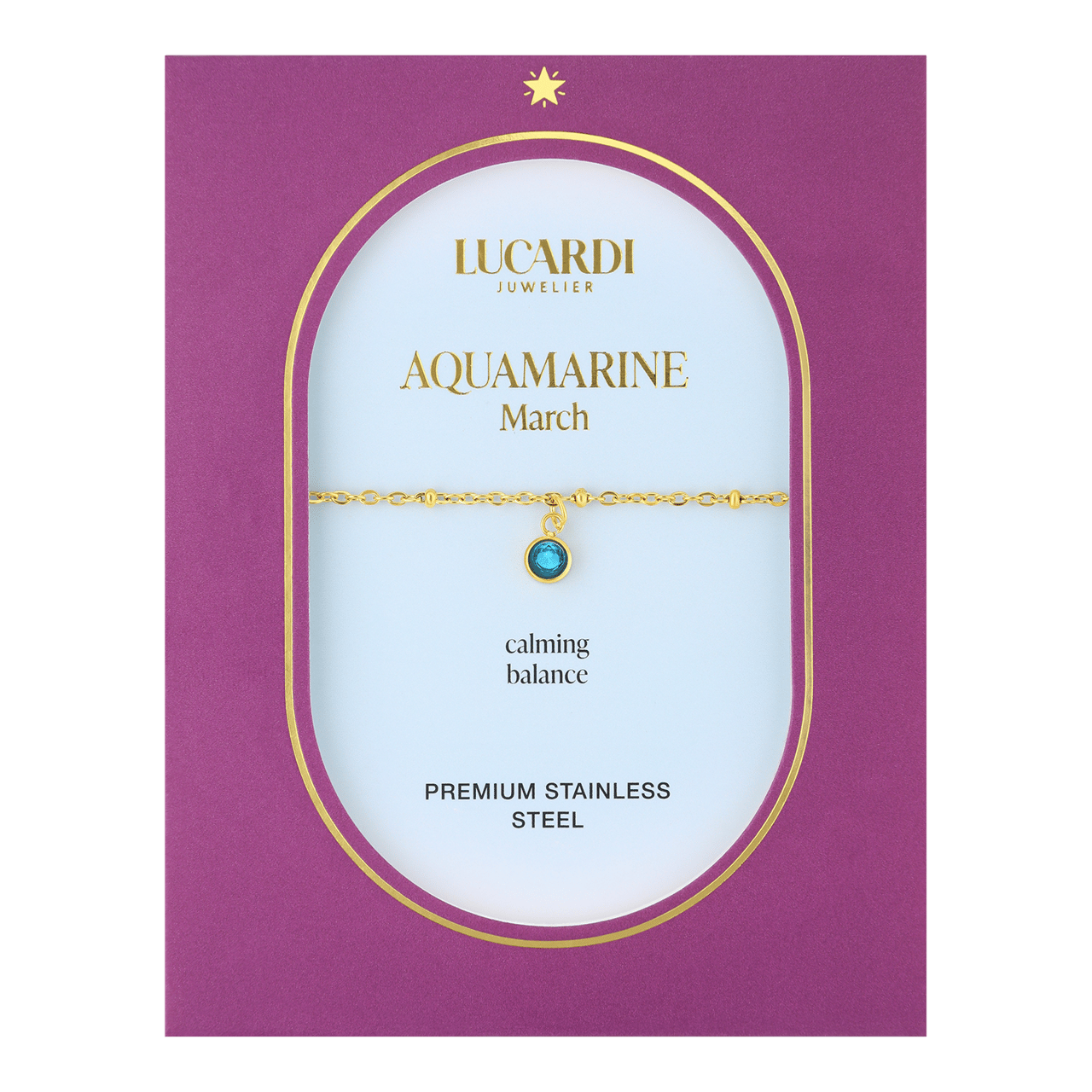 Stainless steel goldplated fantasiearmband met geboortesteen Maart voor dames