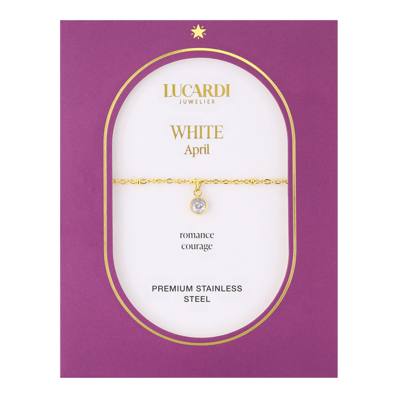 Stainless steel goldplated fantasiearmband met geboortesteen April voor dames