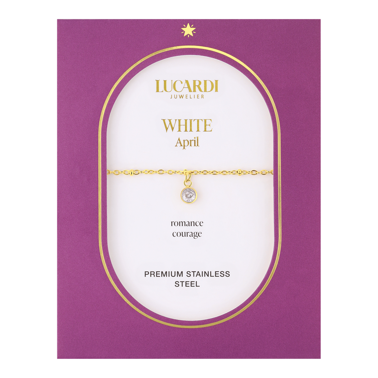 Stalen goldplated fantasiearmband met geboortesteen April voor dames
