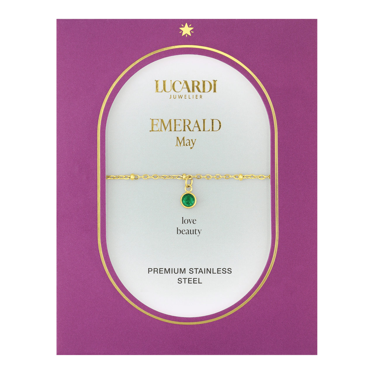 Stalen goldplated fantasiearmband met geboortesteen Mei voor dames