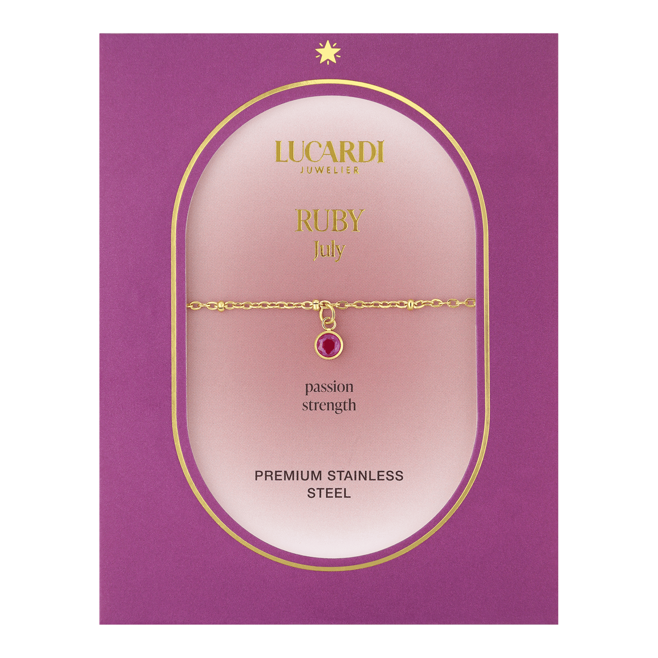 Stalen goldplated fantasiearmband met geboortesteen Juli voor dames