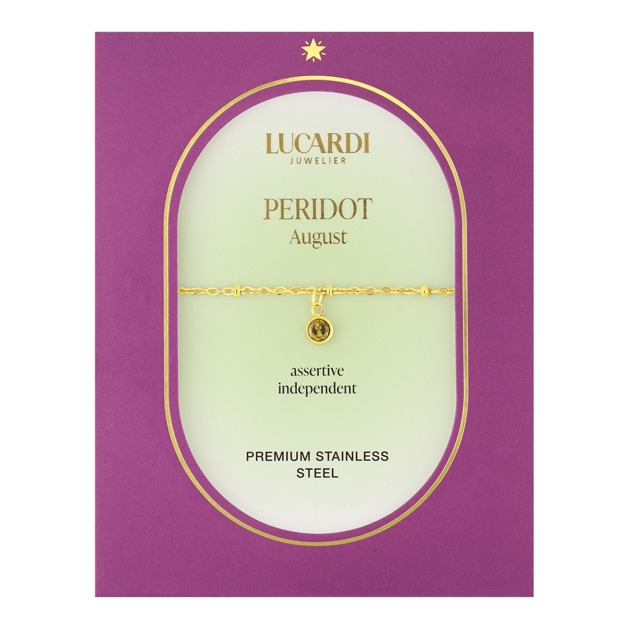Stalen goldplated fantasiearmband met geboortesteen Augustus voor dames