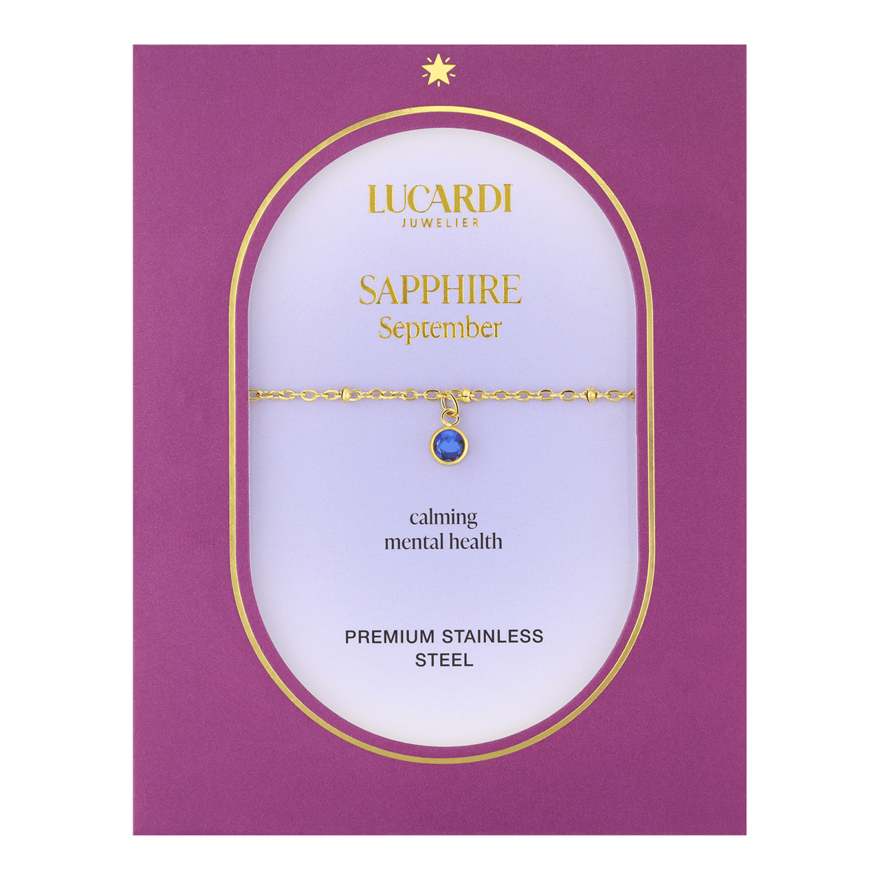 Stainless steel goldplated fantasiearmband met geboortesteen September voor dames