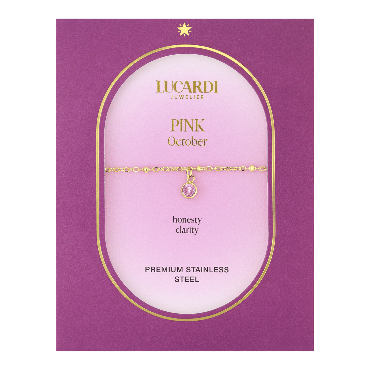 Stainless steel goldplated fantasiearmband met geboortesteen Oktober voor dames