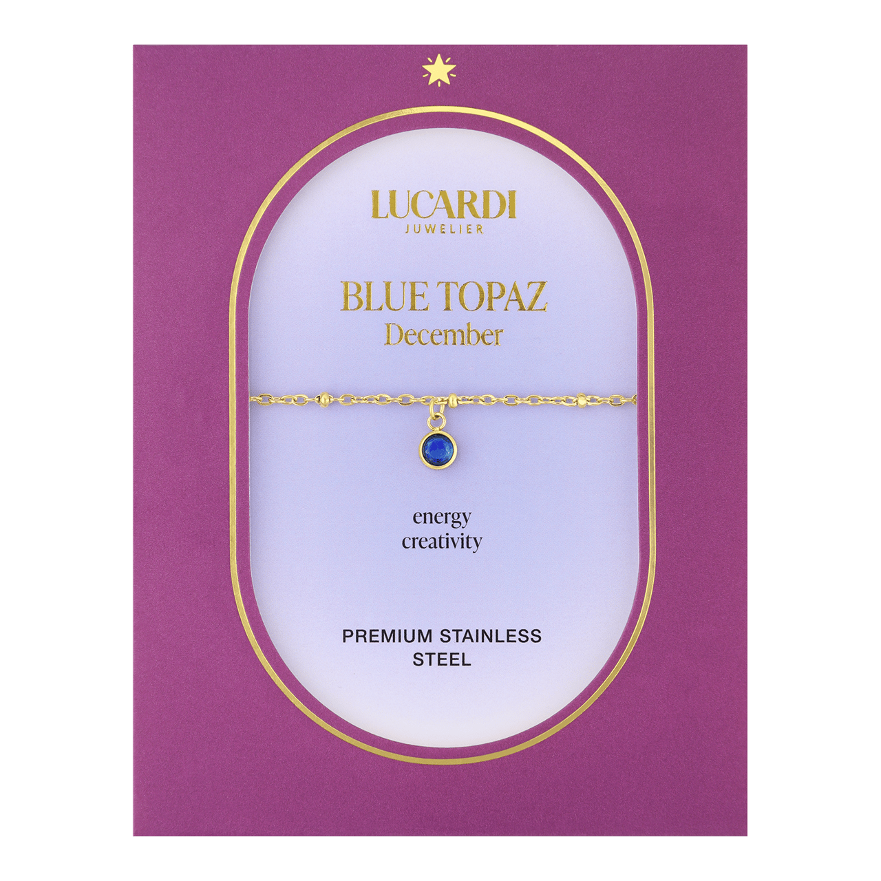 Stainless steel goldplated fantasiearmband met geboortesteen December voor dames