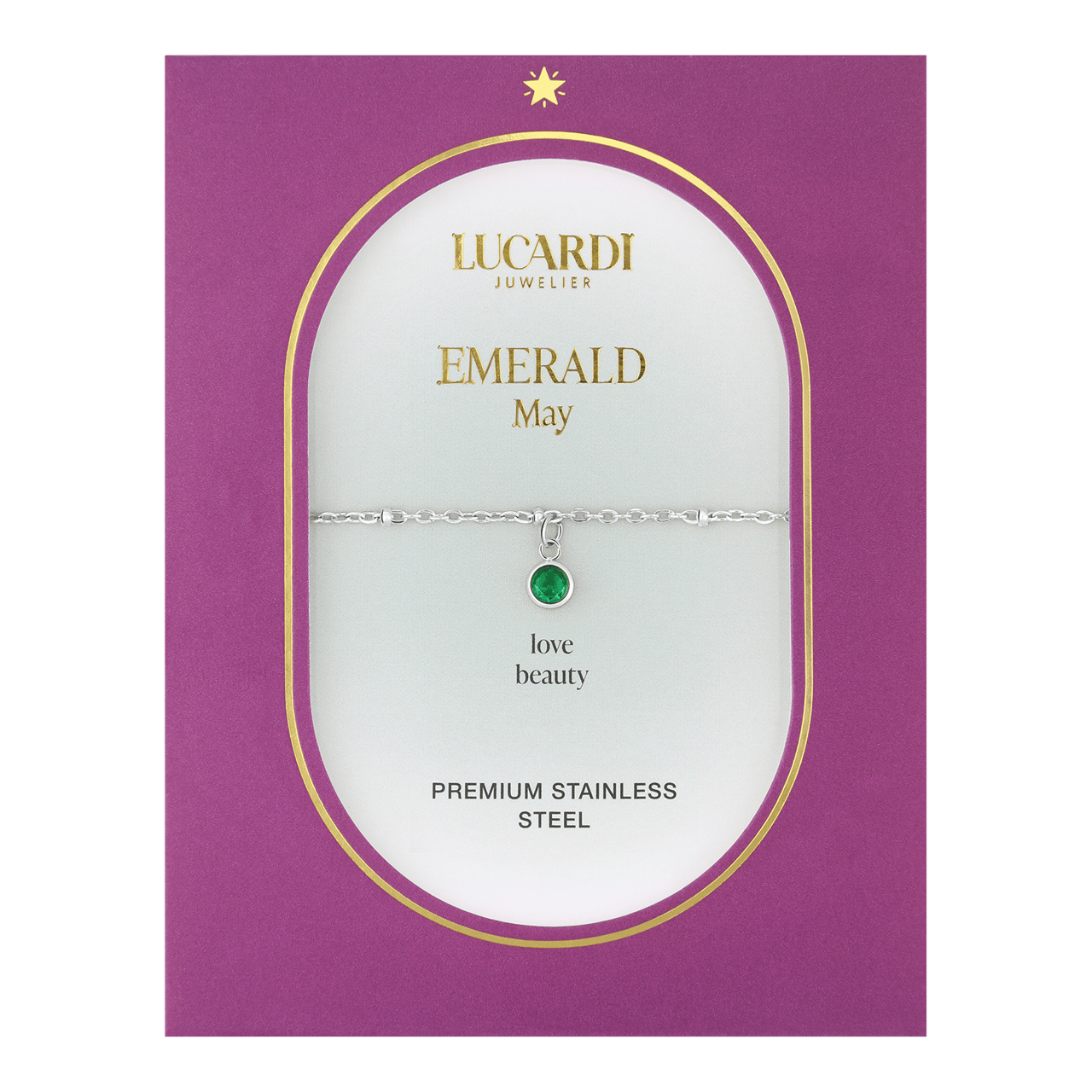 Armband aus Edelstahl, mit Geburtsstein, Mai