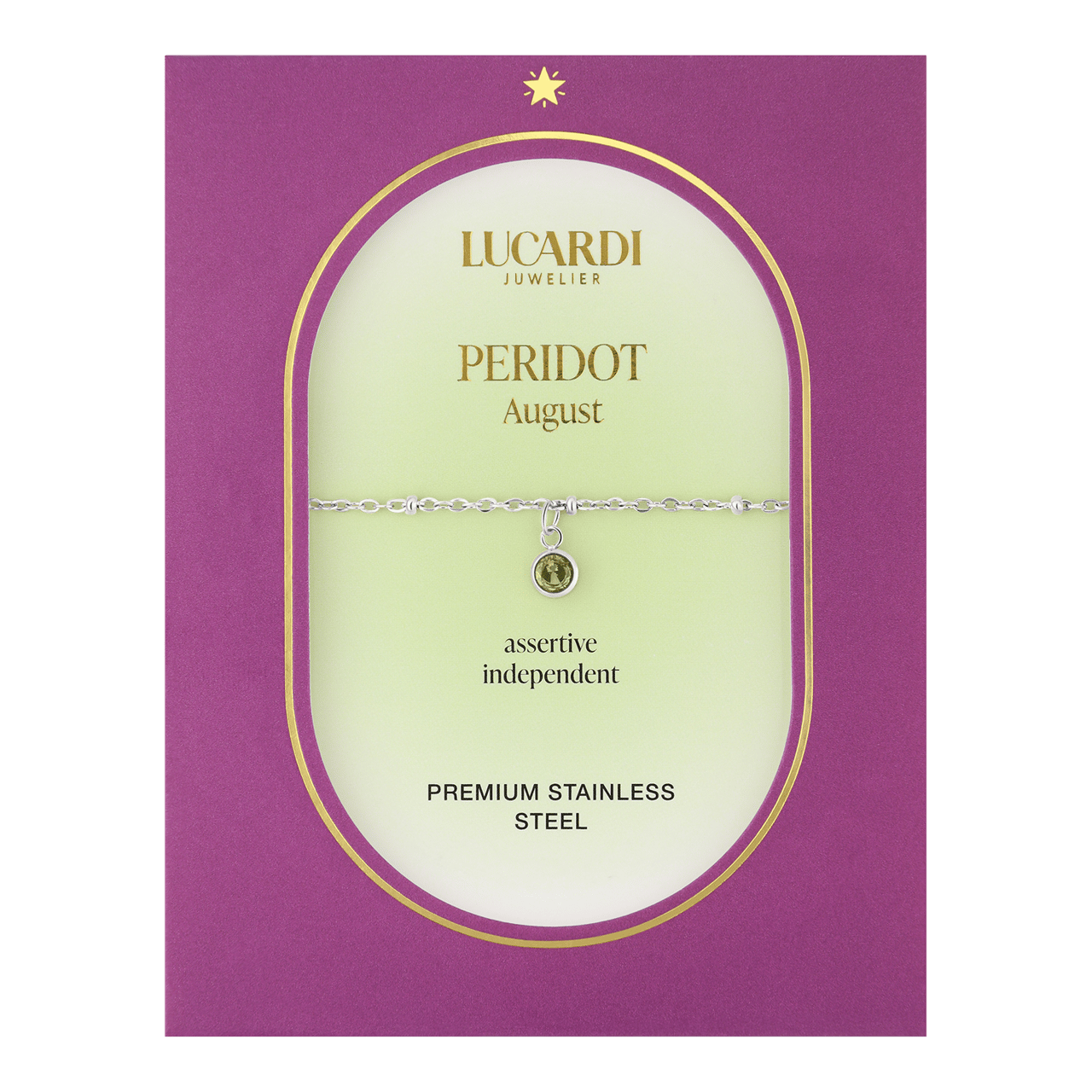 Stainless steel armband geboortesteen augustus