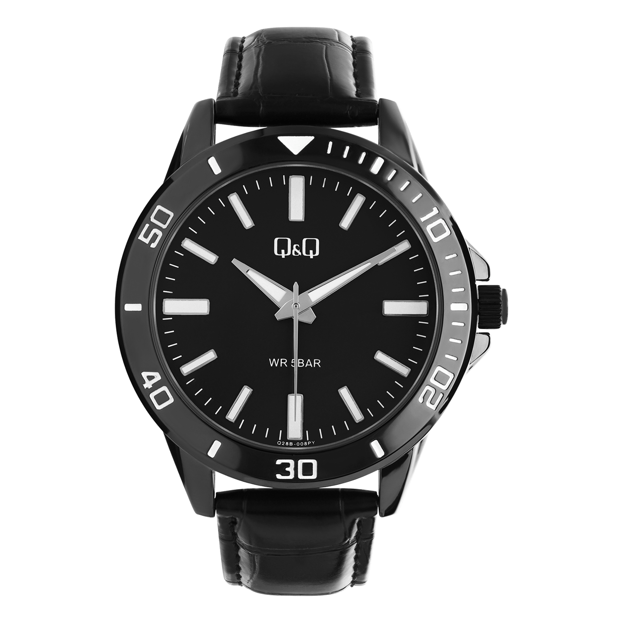 Q&Q Herrenuhr mit schwarzem Lederarmband