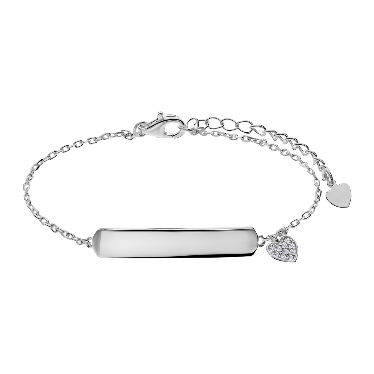 Plattenarmband aus 925er Silber, Herz, Zirkonia