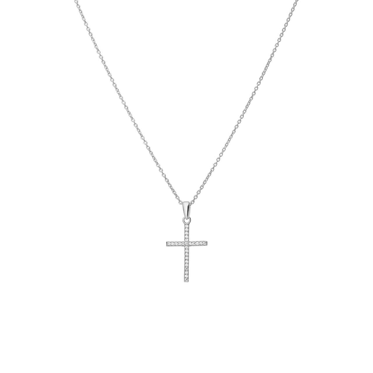 Halskette aus 925er Silber mit Anhänger, Kreuz, Zirkonia