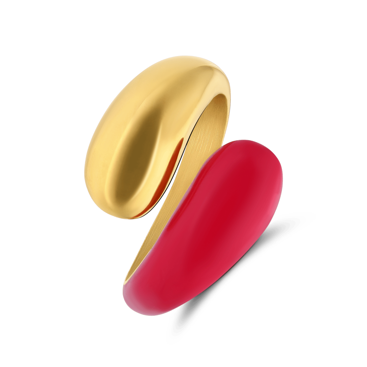 Stainless steel goldplated ring met roze emaille