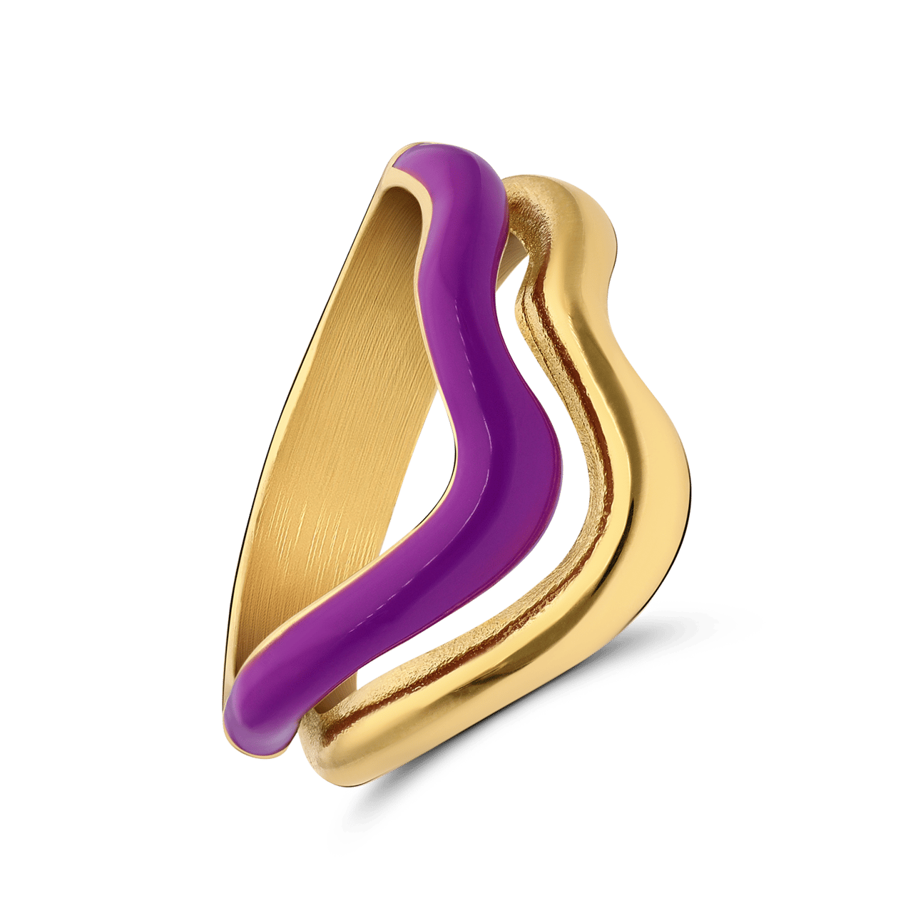 Ring aus Edelstahl, vergoldet, mit lila Emaille