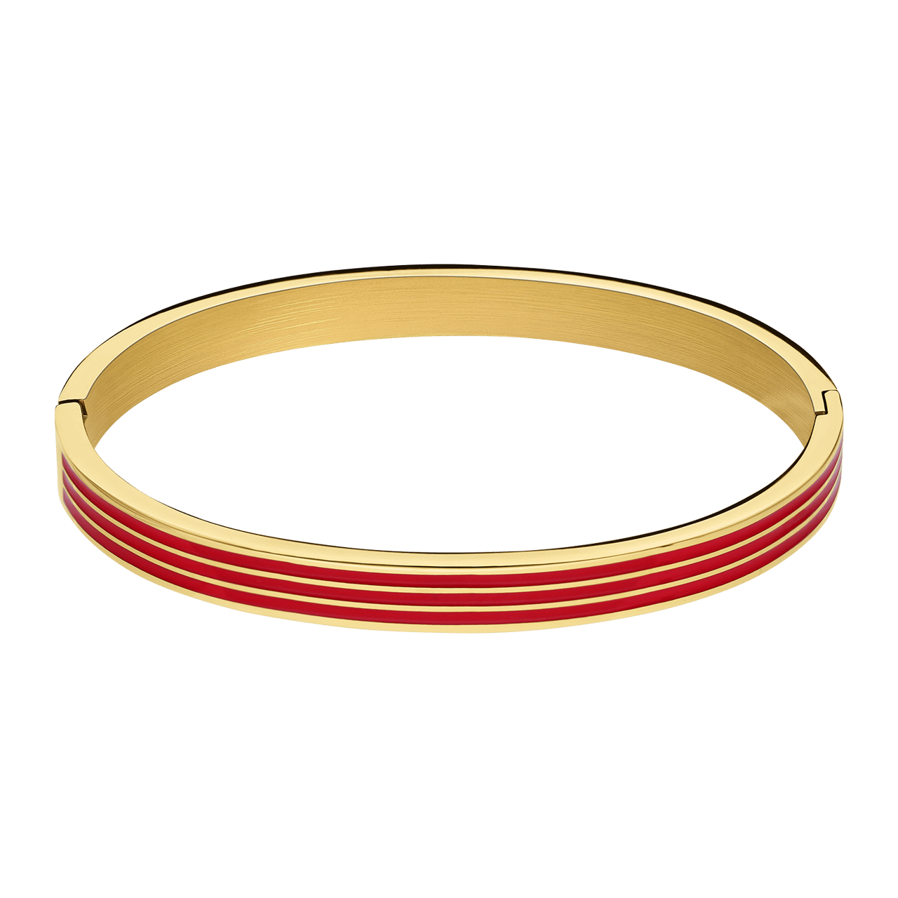 Stainless steel goldplated bangle met roze emaille voor dames