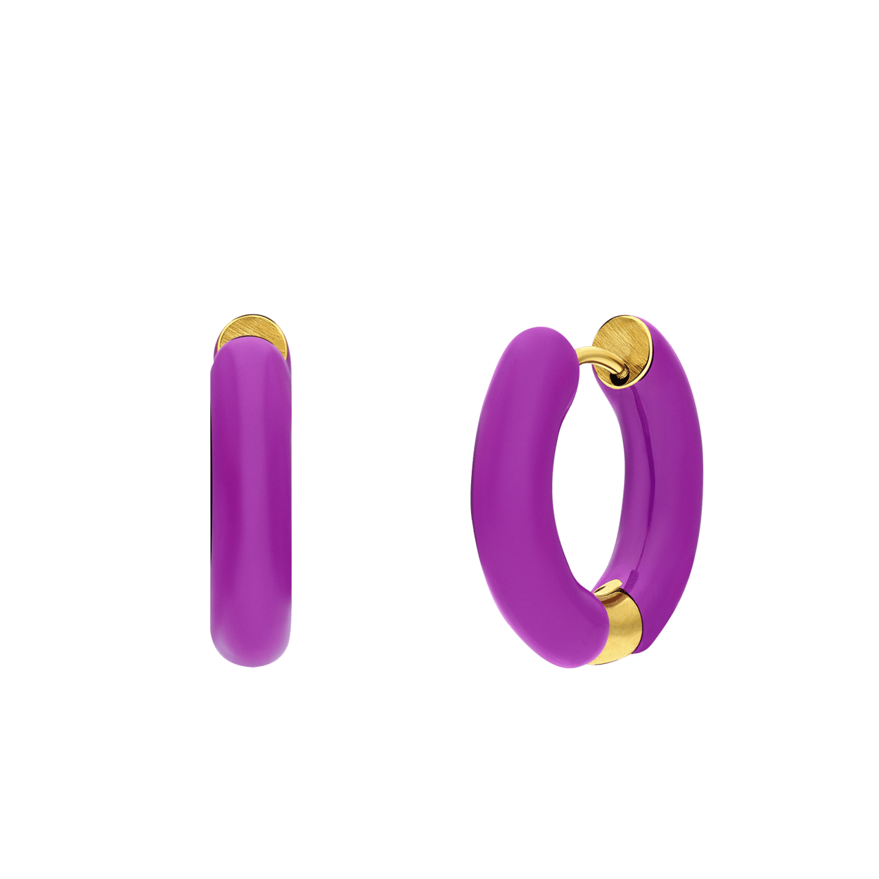 Stalen goldplated oorringen met paarse emaille voor dames