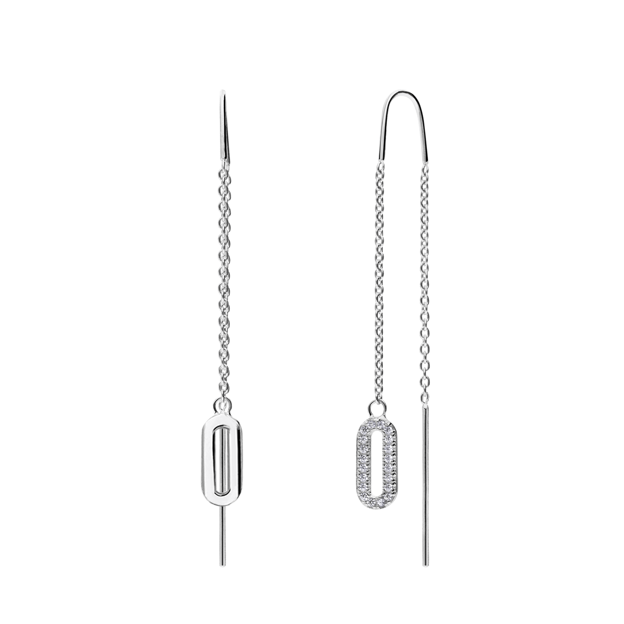 Durchzieher-Ohrringe aus 925er Silber, oval, mit Zirkonia