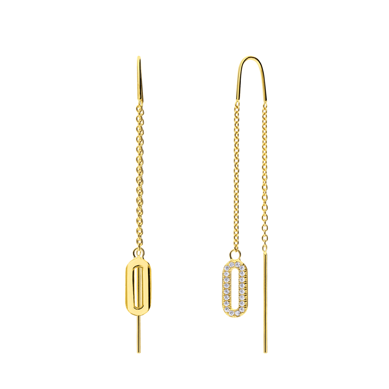 Zilveren goldplated doortrek oorbellen met zirkonia voor dames
