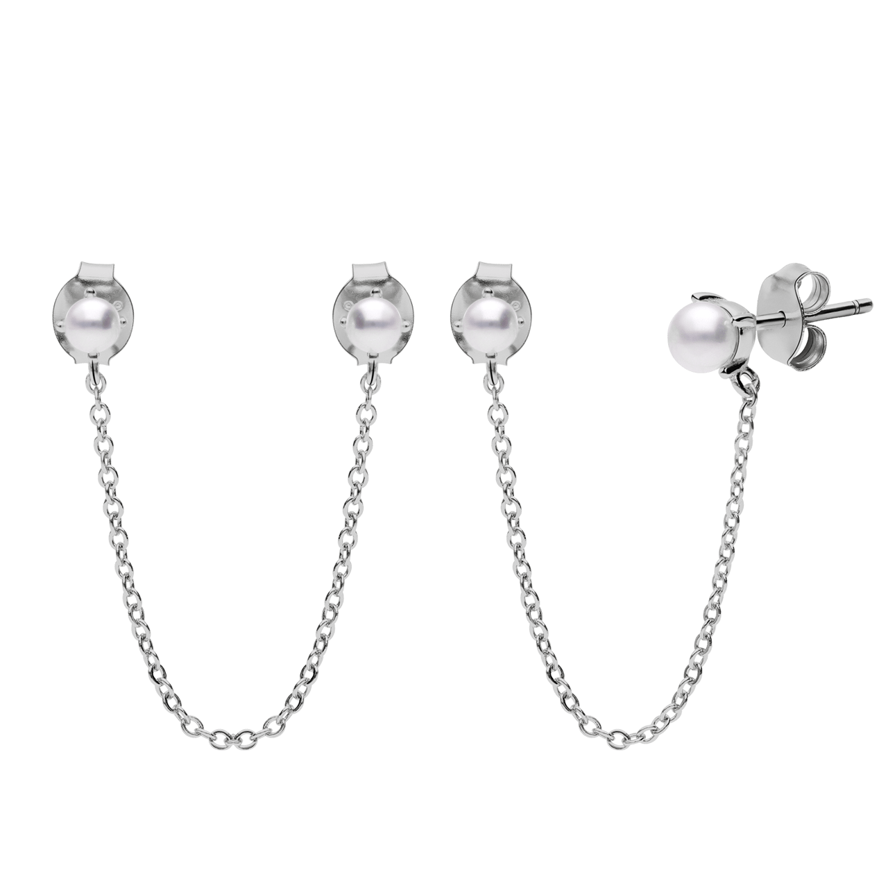 Zilveren dubbele oorknoppen parel ketting voor dames