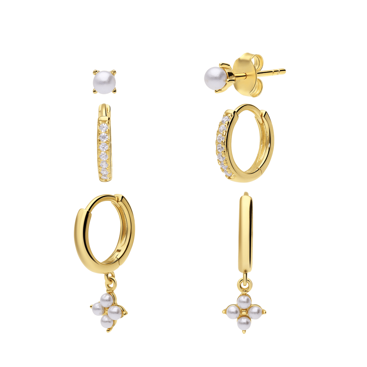 Zilveren goldplated oorringen met parel voor dames