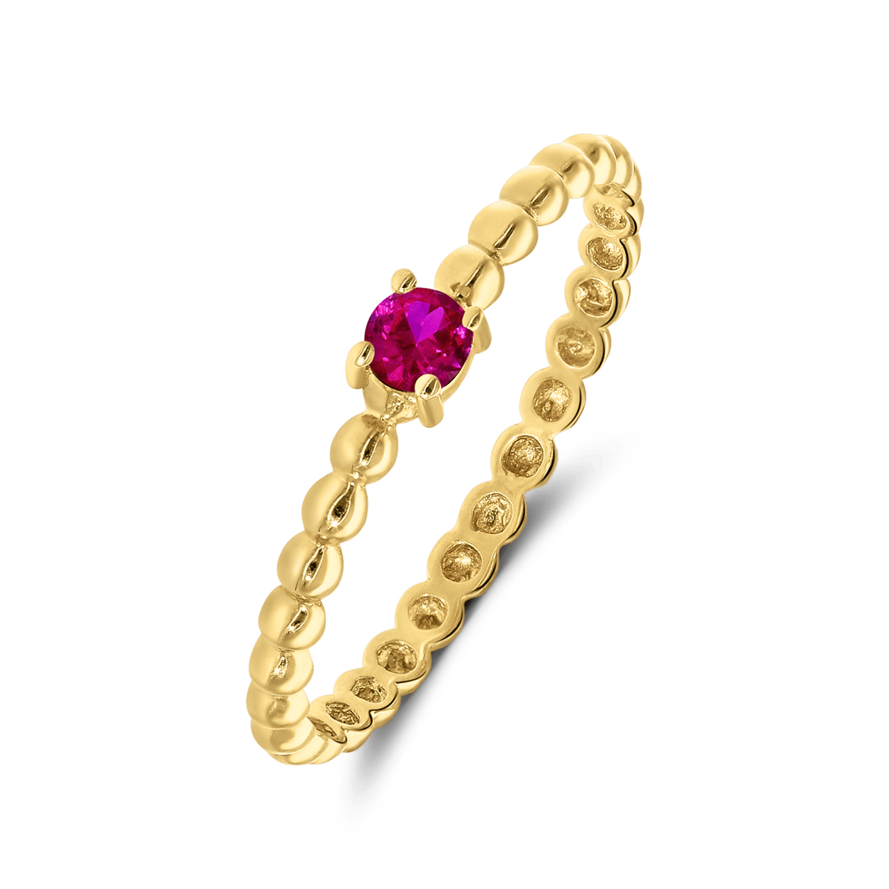 9 karaat geelgouden ring met donker roze zirkonia