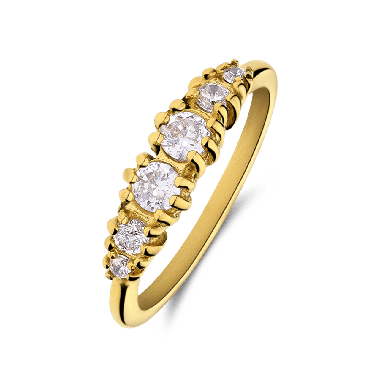 Stainless steel goldplated vintage ring met witte zirkonia