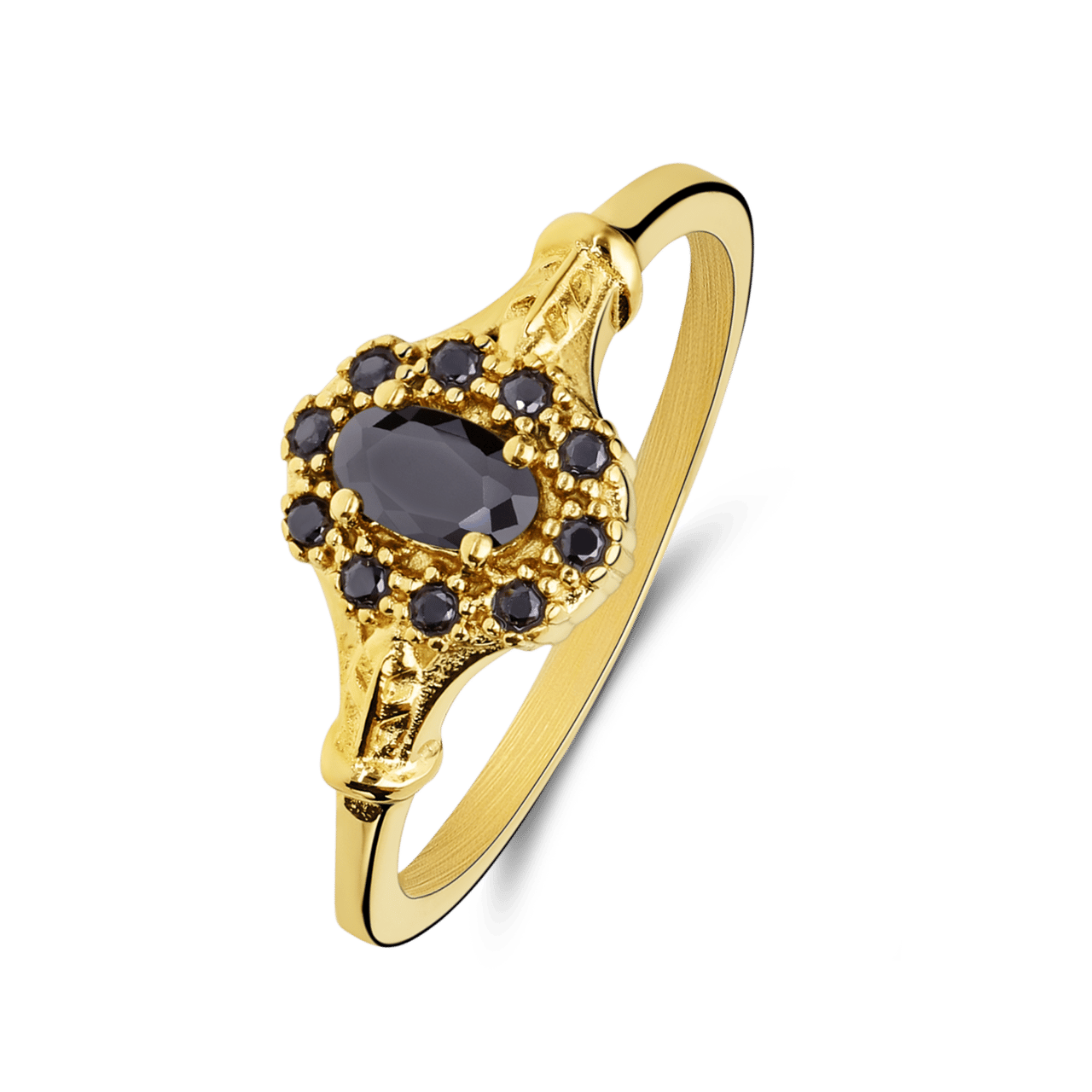 Stainless steel goldplated vintage ring zwart bewerkt