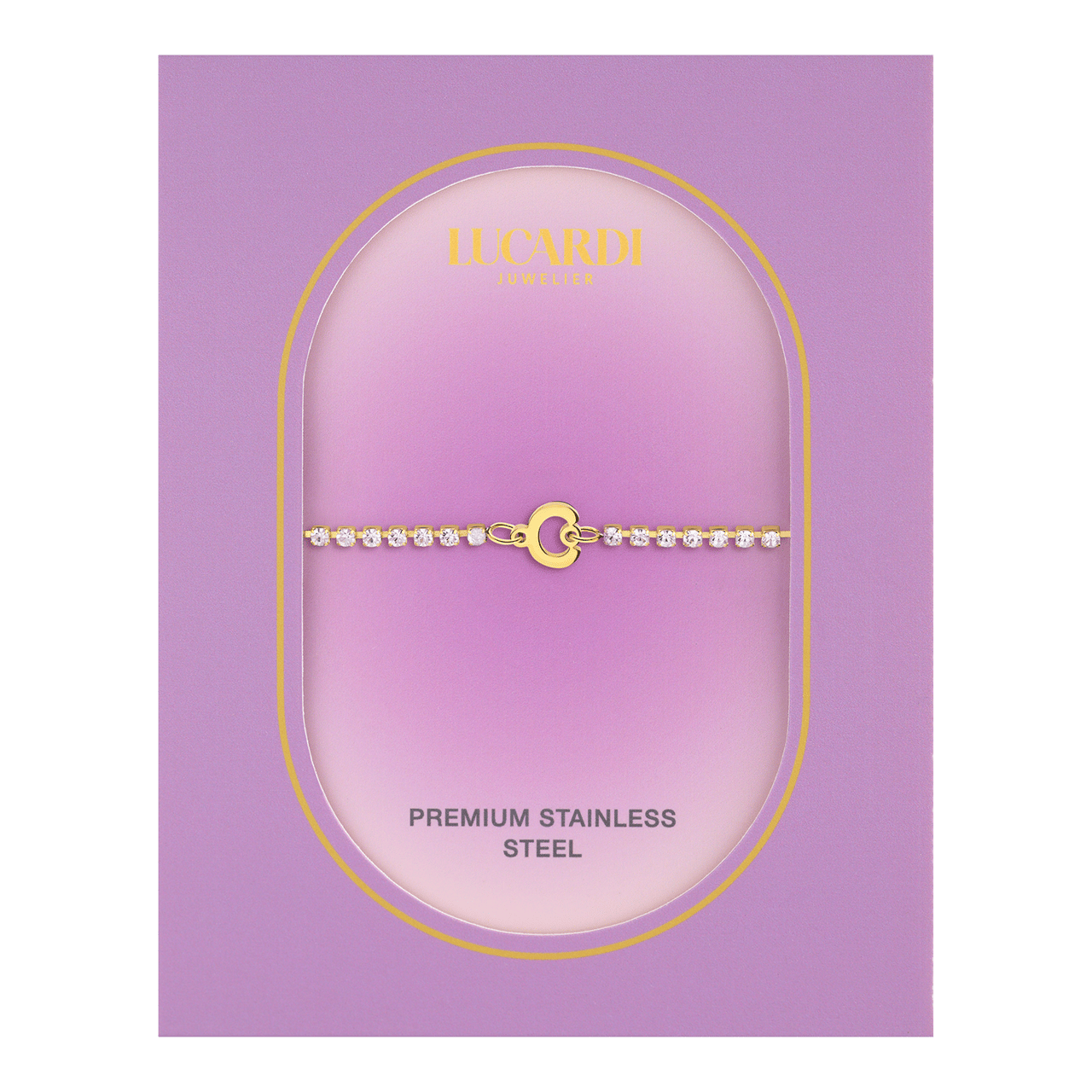 Stainless steel goldplated fantasiearmband met letterhanger C met zirkonia voor dames