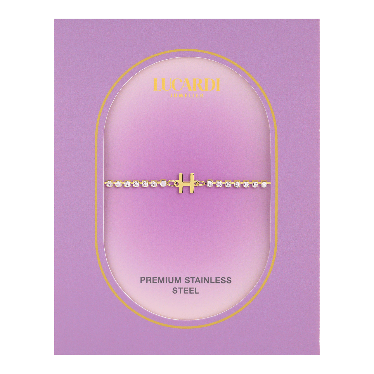 Stainless steel goldplated fantasiearmband met letterhanger H met zirkonia voor dames