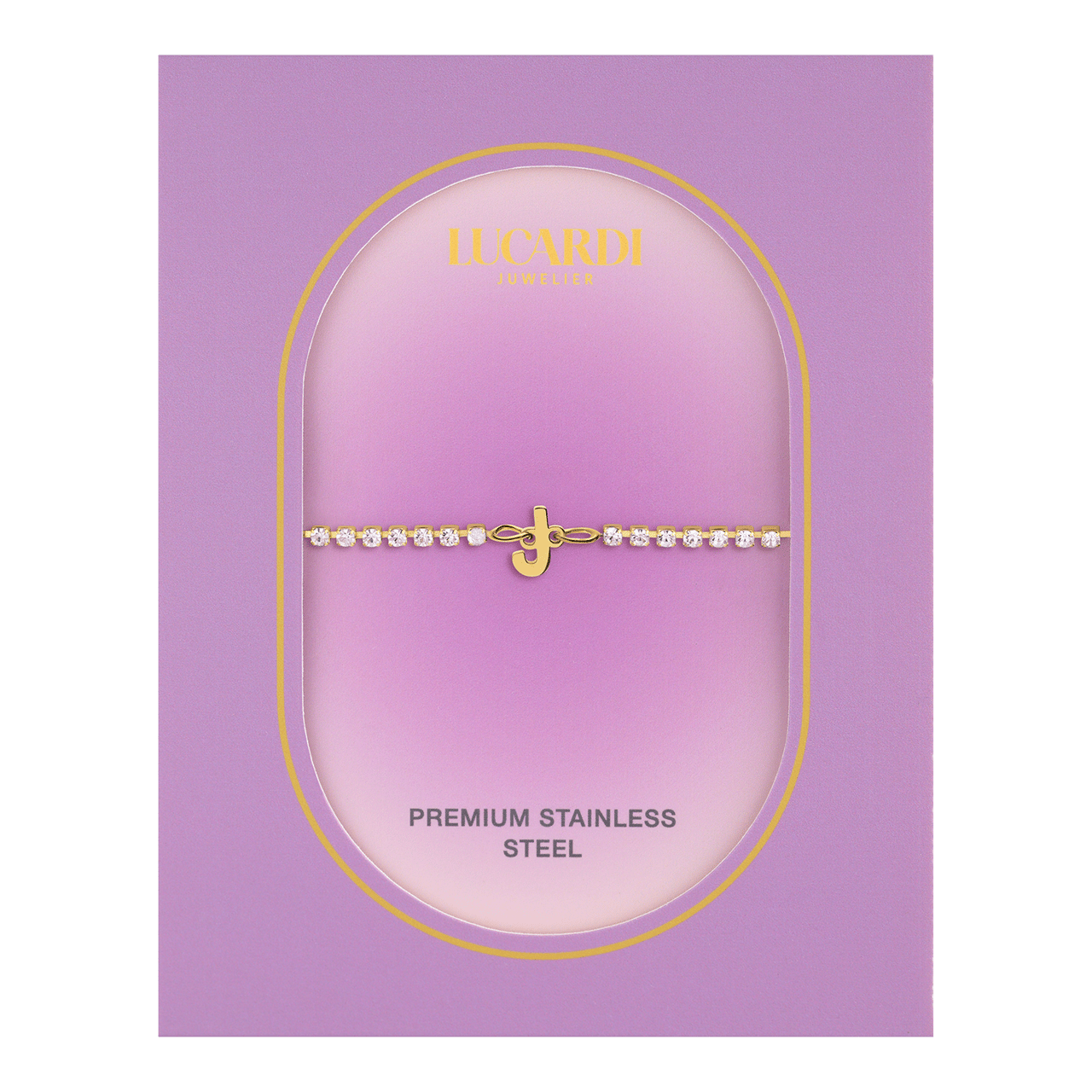 Stalen goldplated fantasiearmband met letterhanger J met zirkonia voor dames