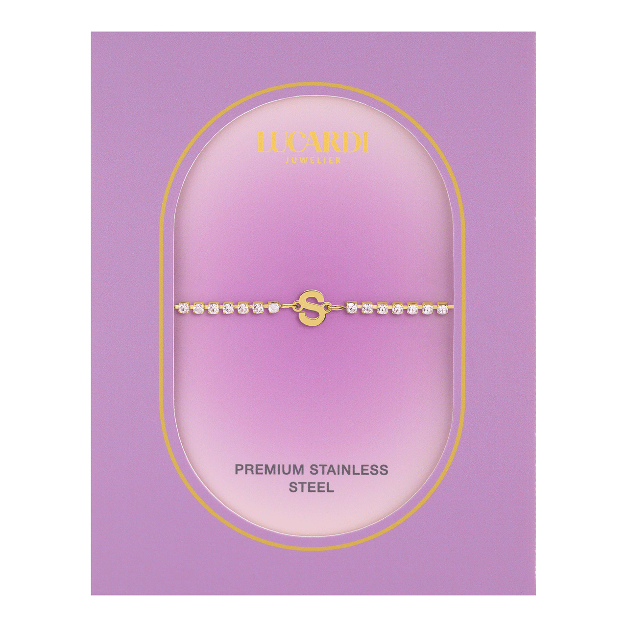 Stainless steel goldplated fantasiearmband met letterhanger S met zirkonia voor dames