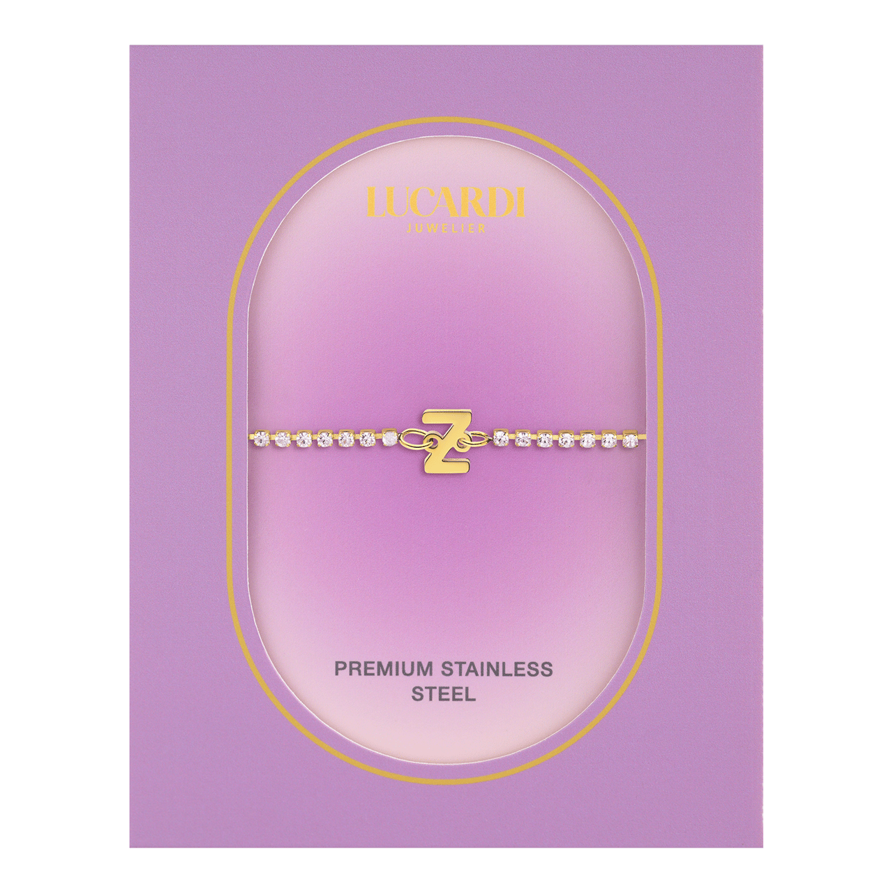 Stainless steel goldplated fantasiearmband met letterhanger Z met zirkonia voor dames