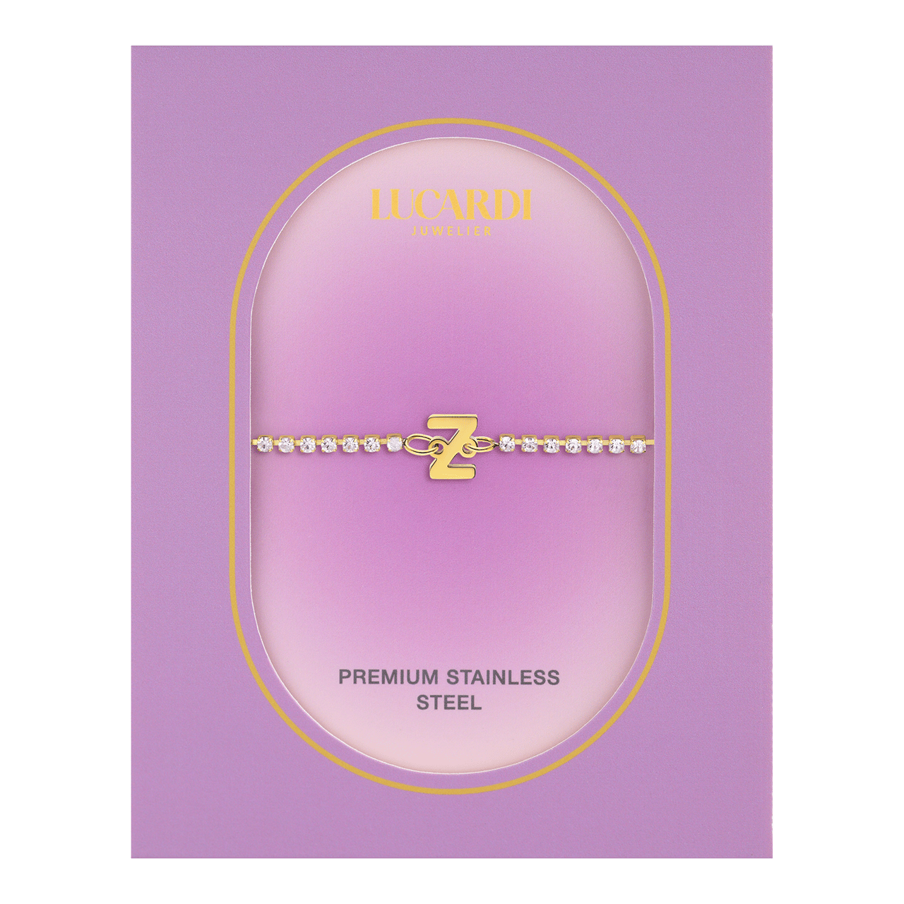 Stalen goldplated fantasiearmband met letterhanger Z met zirkonia voor dames