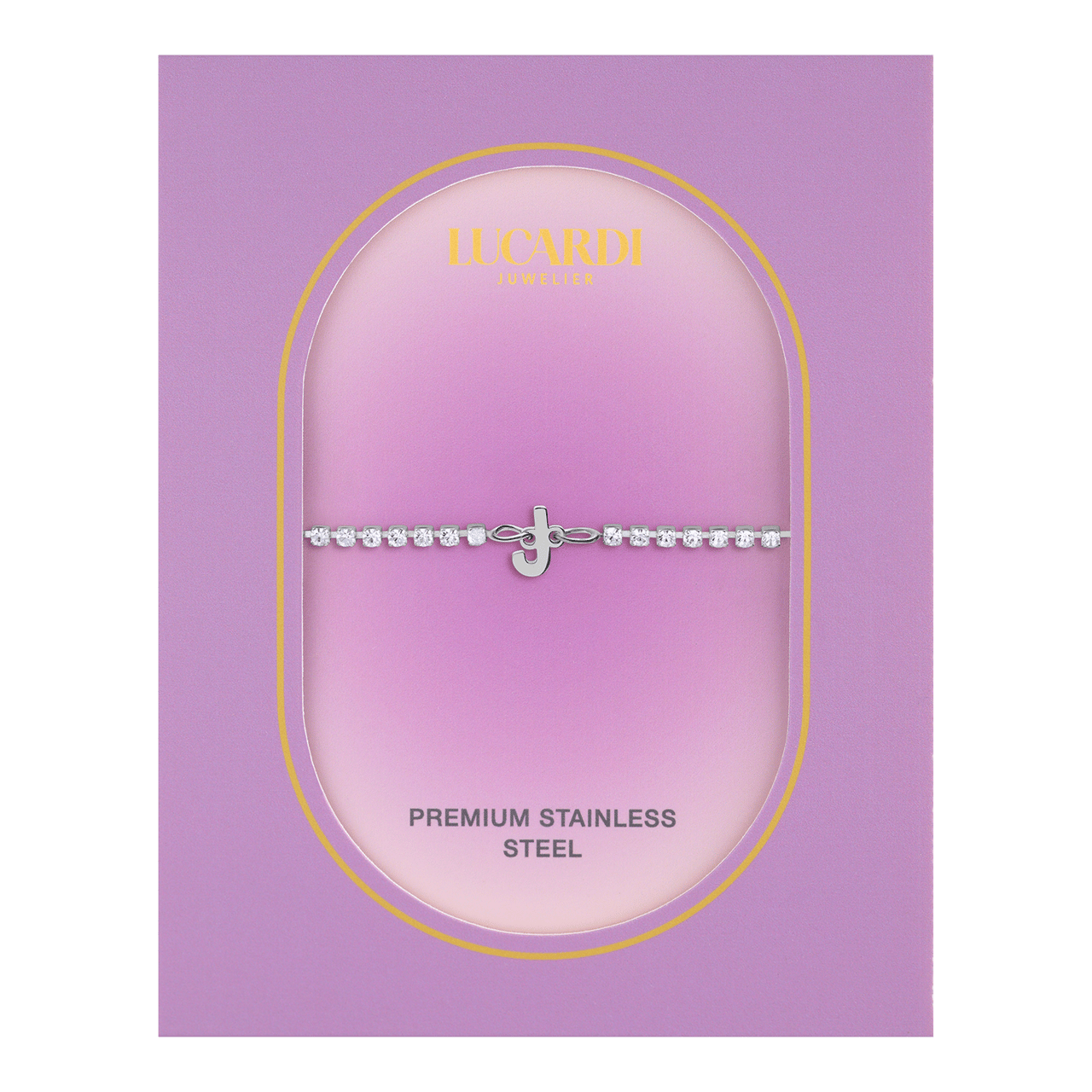 Stainless steel tennis armband wit cz letter - J