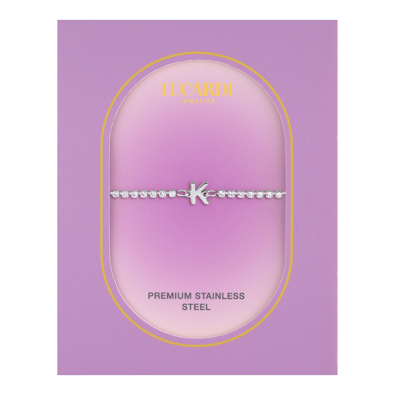 Stainless steel tennis armband wit cz letter - K