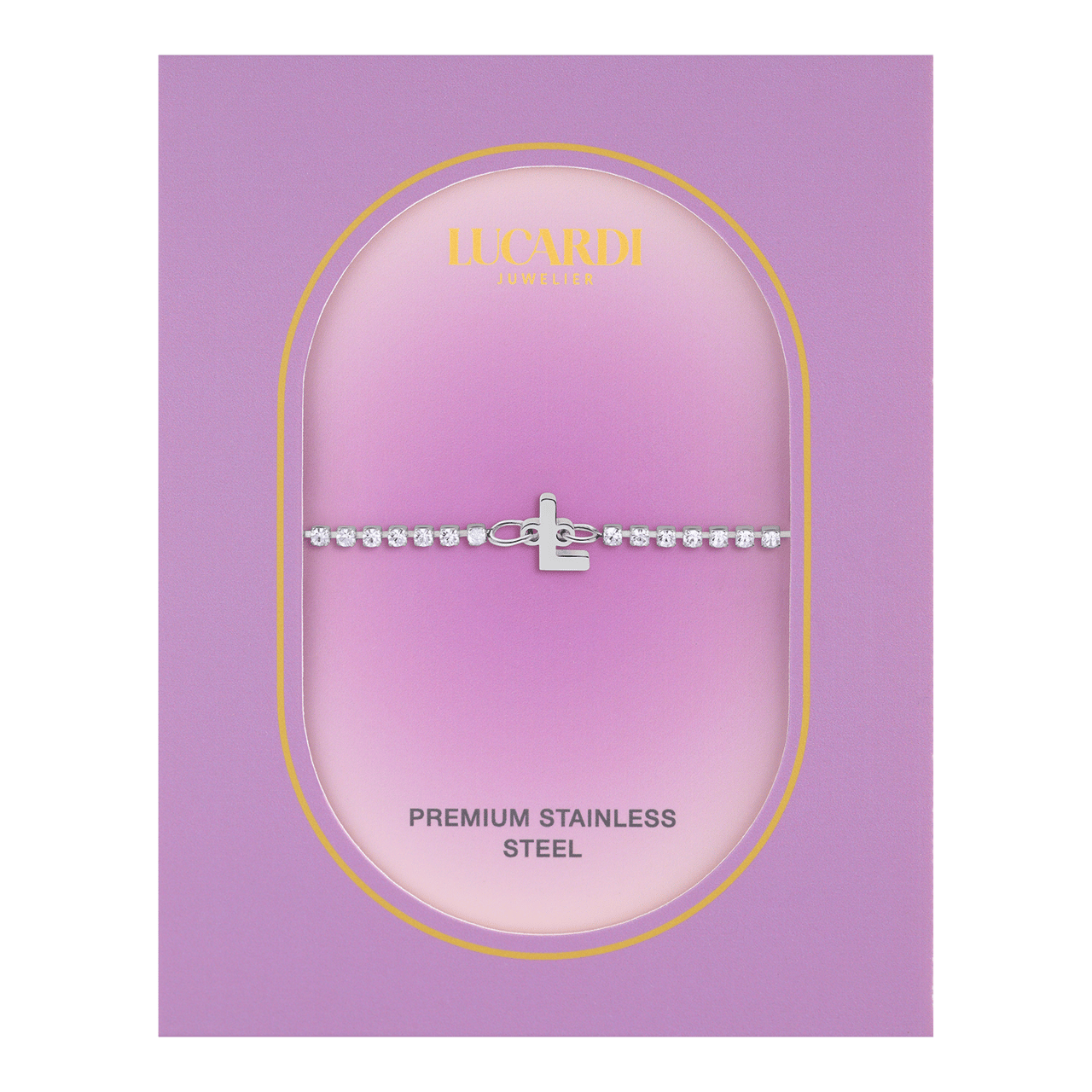 Stainless steel tennis armband wit cz letter - L